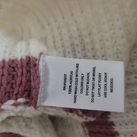Rosie Harlow Creamy White & Mauve Stripe Laced Up Ribbon Back Sweater L NWOT - Picture 7 of 7